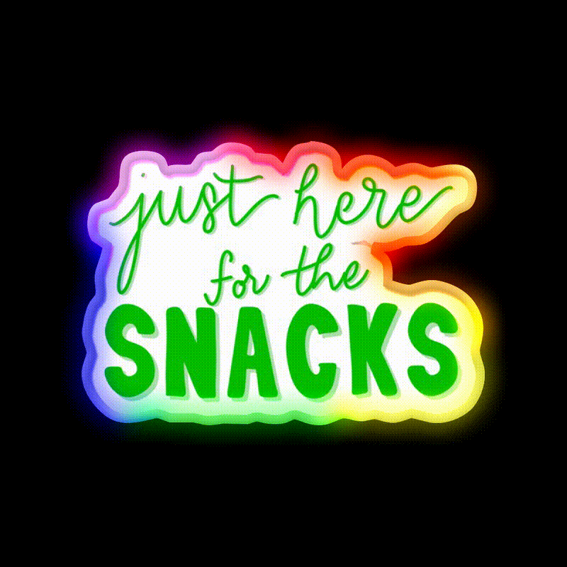 Just Here For The Snacks Bright Green Snack Food Led Neon Sign Rgb Color - LED neon sign close-up detail