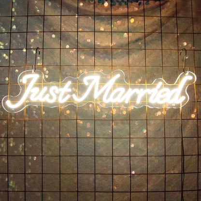 Just Married Led Neon Sign Warm White Wedding Greenery Wall Decor | Shineneon