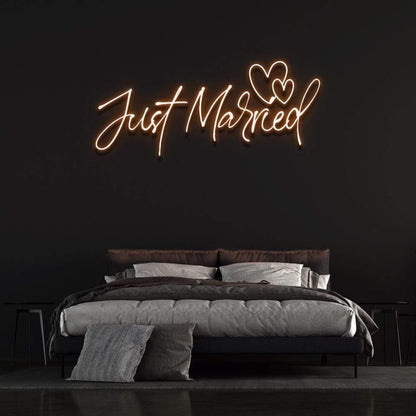 Just Married Warm Yellow Heart Led Neon Sign For Romantic Bedroom Decor | Shineneon