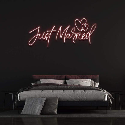 Just Married Warm Yellow Heart Led Neon Sign For Romantic Bedroom Decor | Shineneon