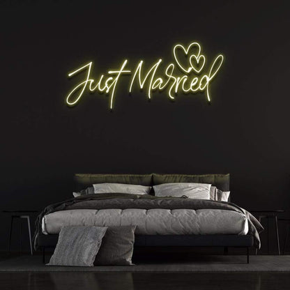 Just Married Warm Yellow Heart Led Neon Sign For Romantic Bedroom Decor | Shineneon