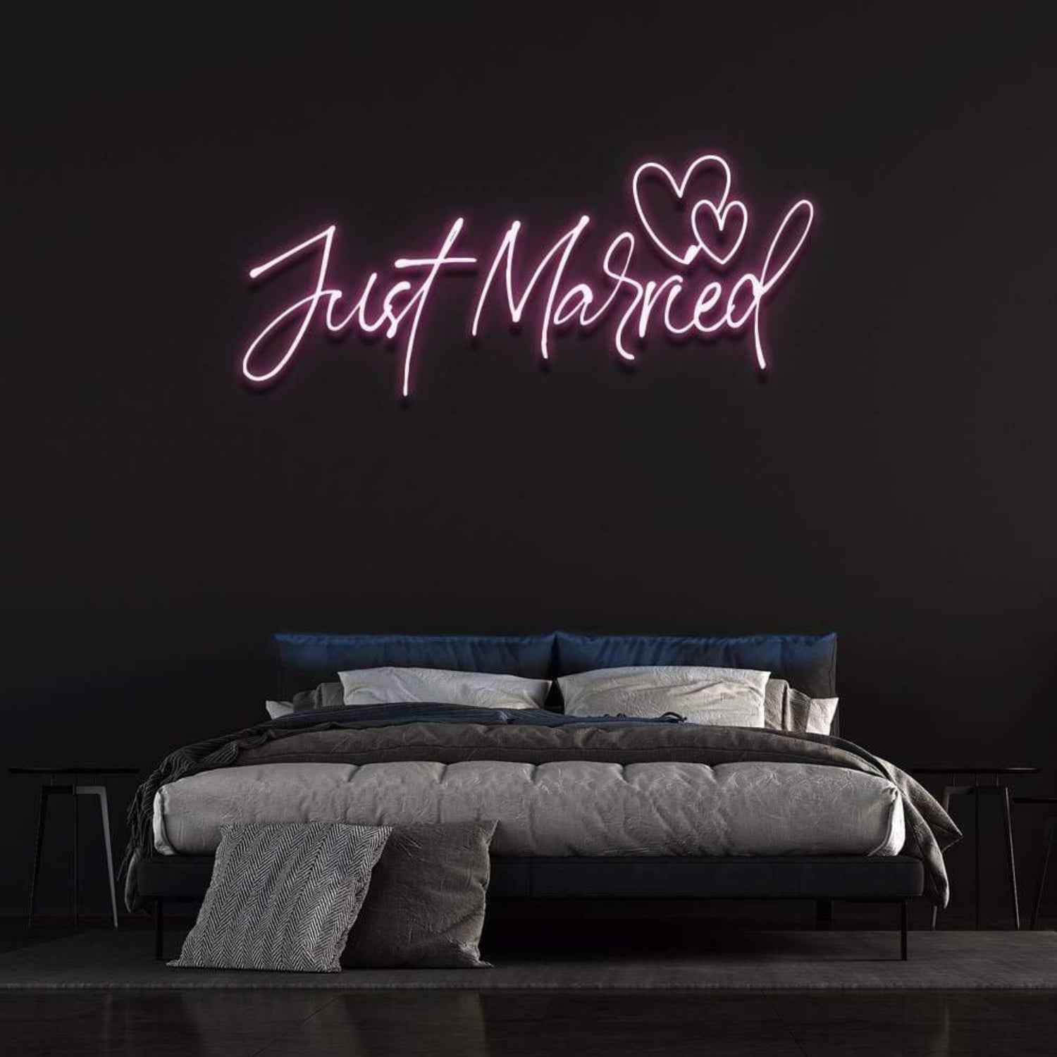 Just Married Warm Yellow Heart Led Neon Sign For Romantic Bedroom Decor | Shineneon