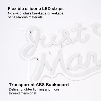 Just Married White - Pink Heart Led Neon Sign For Wedding Room Decor - Shineneon