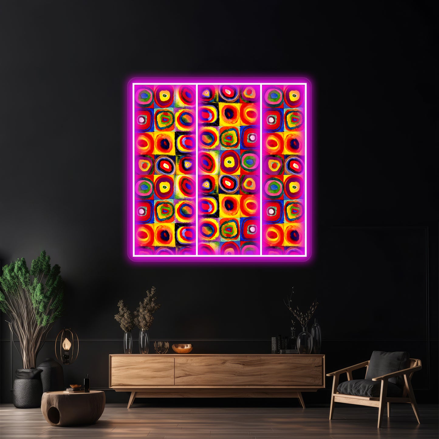 Kandinsky Modern Squares Circles Colorful Wall Artwork Neon Signs