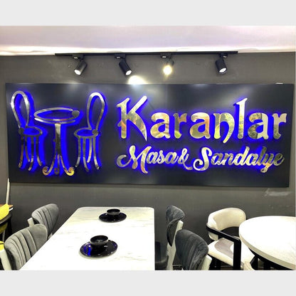 Karanlar Masa And Sandalye With Big Logo 3D Backlit Channel Letters Led Light Sign - Shineneon