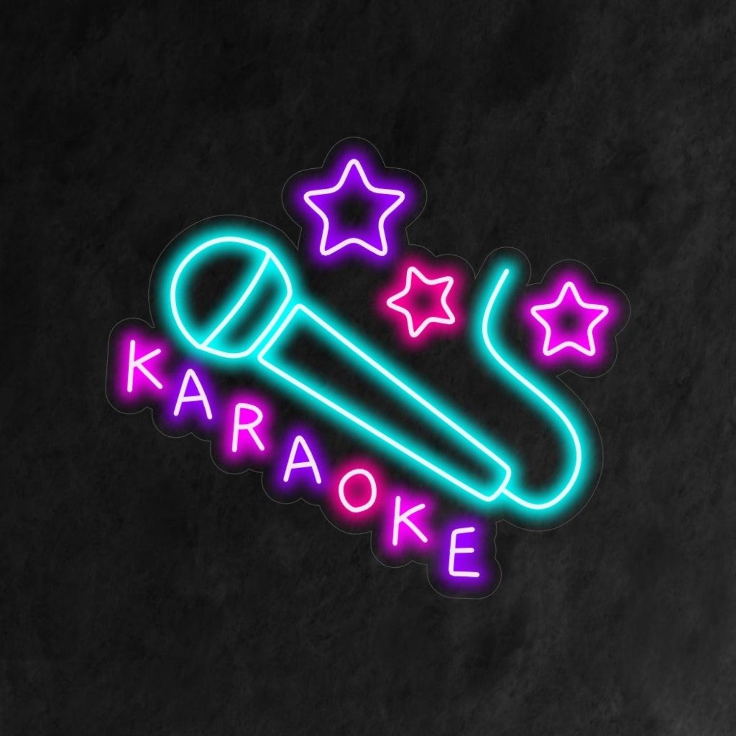 Karaoke Mic Stars Cyan Purple - Pink Led Neon Sign For Ktv Bar Home - Shineneon