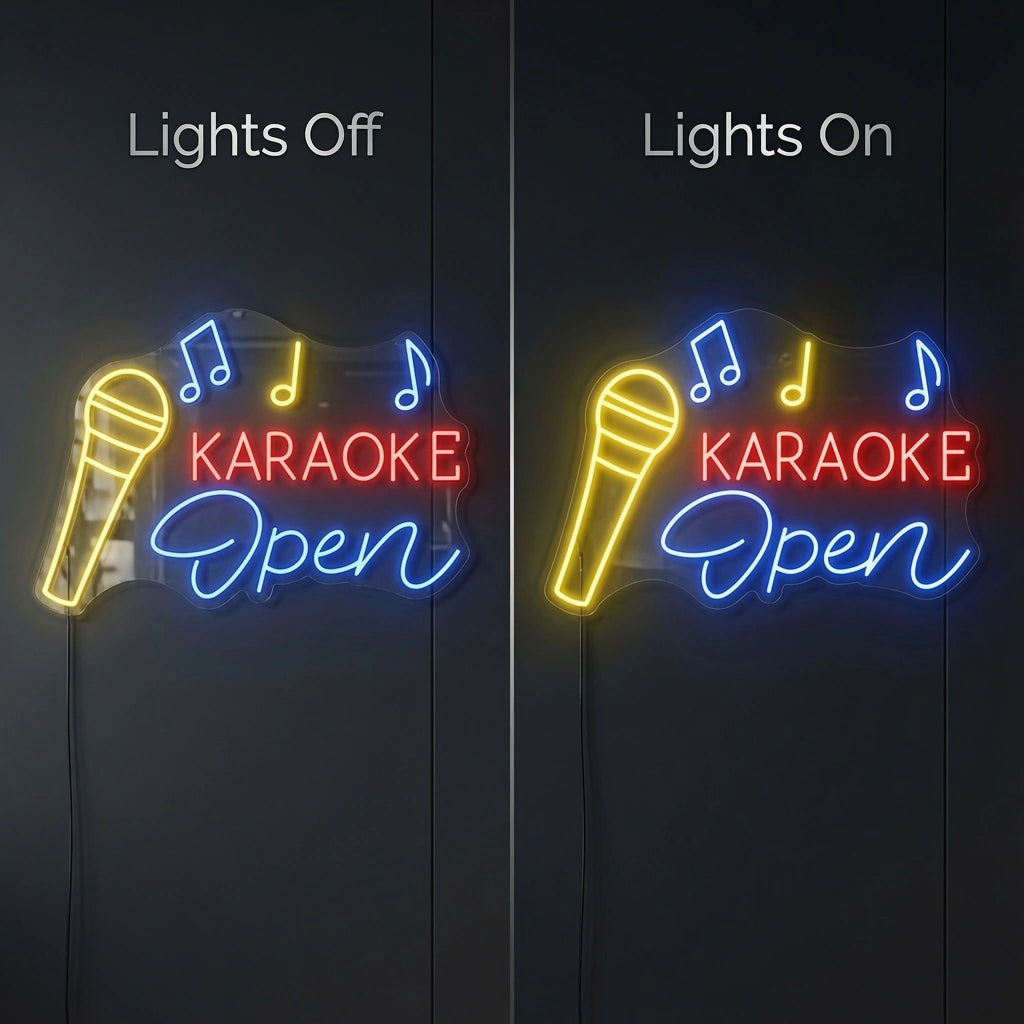 Karaoke Open LED Neon Sign - 06 Day Night Comparison