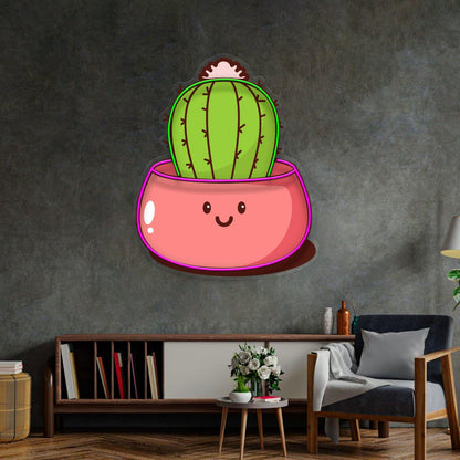 Kawaii Cactus Succulent Green-Pink Uv Printed Led Neon Sign Indoor Decor | Shineneon