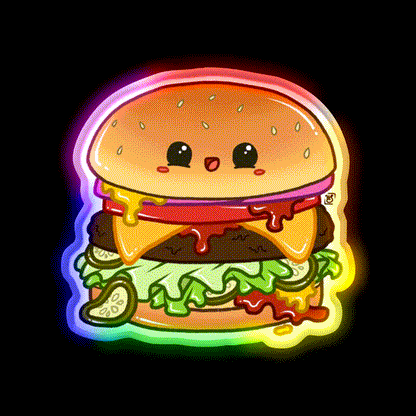 Kawaii Cheeseburger Fast Food Led Neon Sign For Burger Place Rgb Color - LED neon sign close-up detail