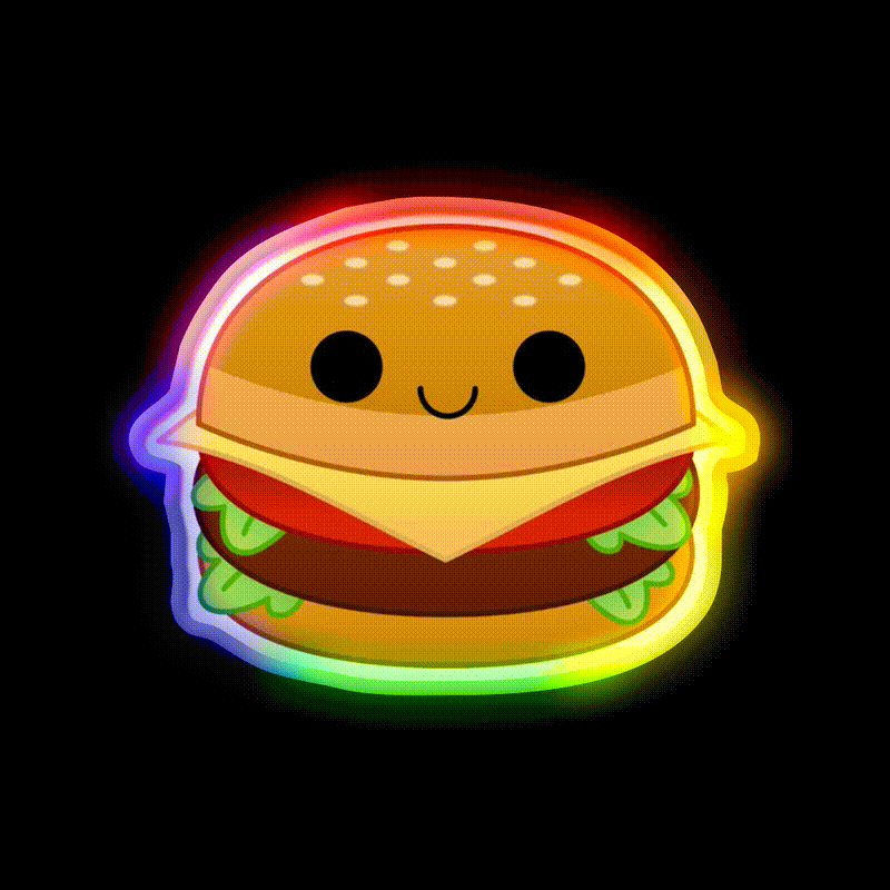Kawaii Cheeseburger Fast Food Led Neon Sign For Burger Place Wall Art Rgb Color - LED neon sign close-up detail