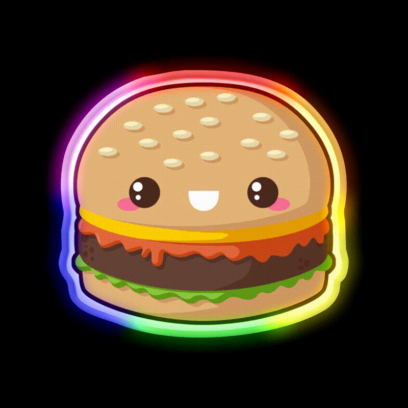 Kawaii Cheeseburger Snack Food Led Neon Sign Rgb Color - LED neon sign close-up detail