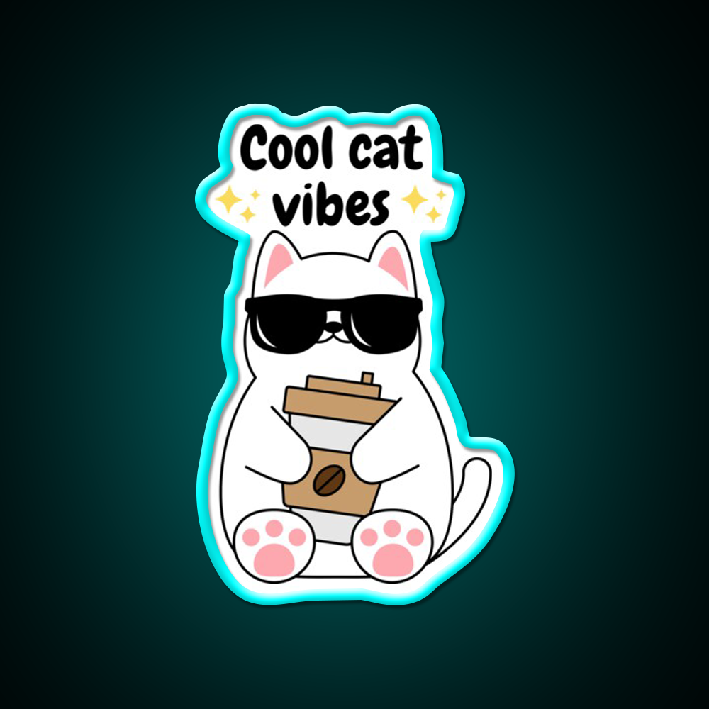 Kawaii Cool Cat Vibes Cafe Led Neon Sign Espresso Bar Art Rgb Color
