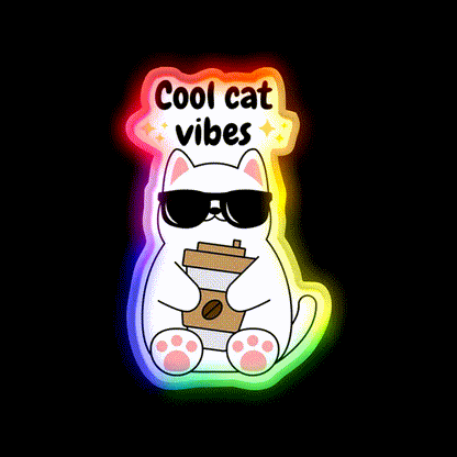 Kawaii Cool Cat Vibes Cafe Led Neon Sign Espresso Bar Art Rgb Color