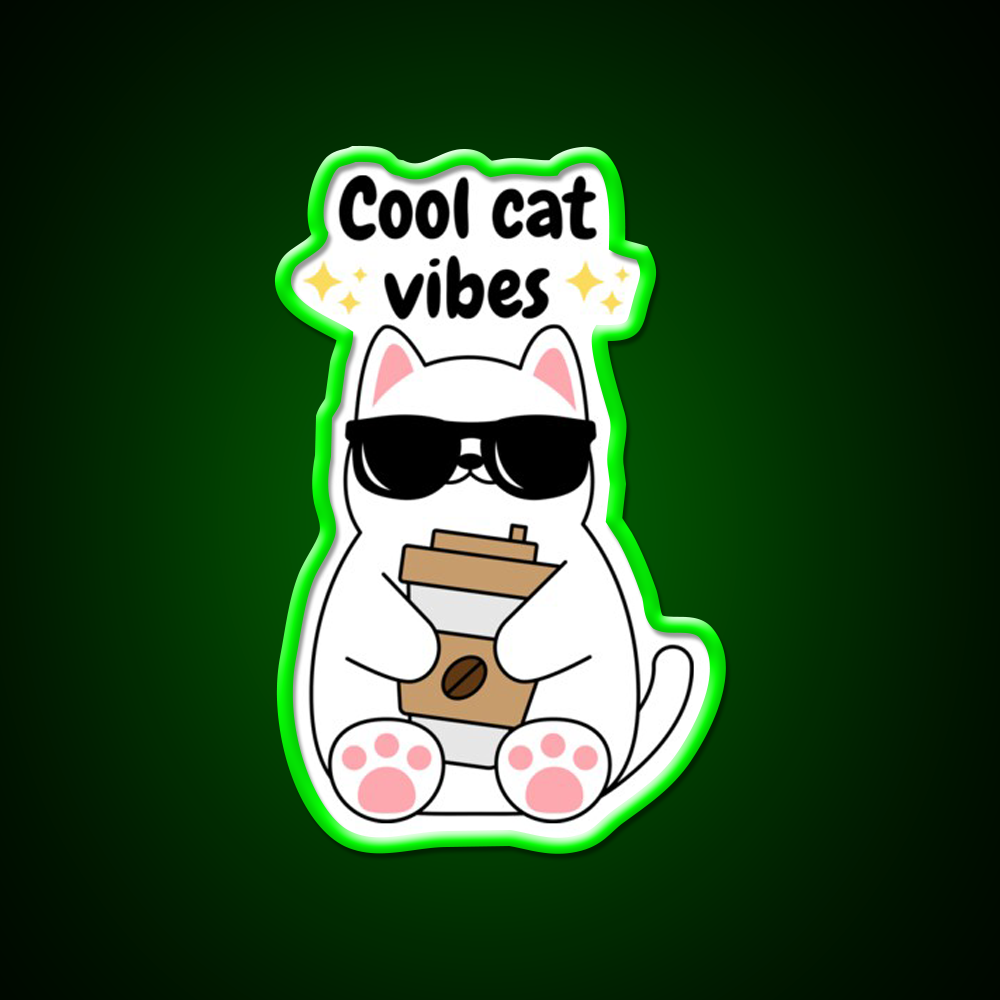 Kawaii Cool Cat Vibes Cafe Led Neon Sign Espresso Bar Art Rgb Color