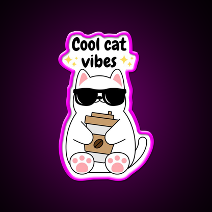 Kawaii Cool Cat Vibes Cafe Led Neon Sign Espresso Bar Art Rgb Color