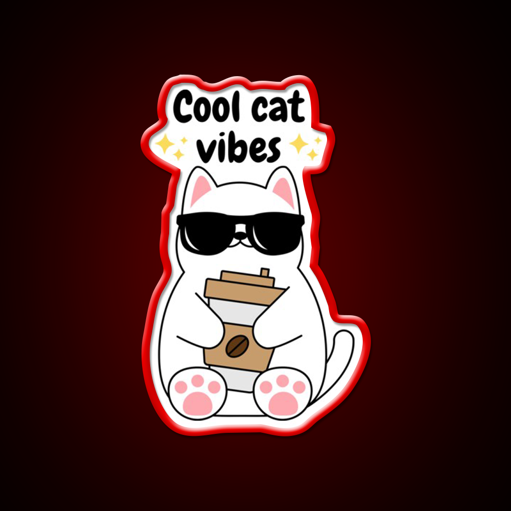 Kawaii Cool Cat Vibes Cafe Led Neon Sign Espresso Bar Art Rgb Color