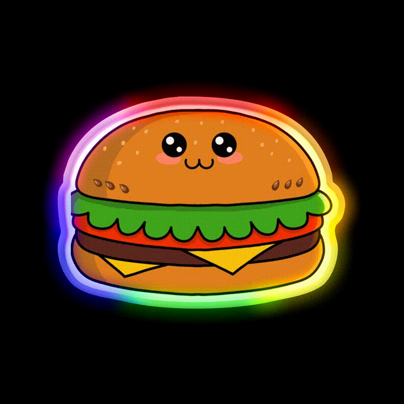 Kawaii Hamburger Fast Food Led Neon Sign For Burger Place Rgb Color - LED neon sign close-up detail