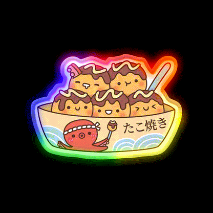 Kawaii Japanese Food Takoyaki Octopus Balls Snack Food Led Neon Sign Rgb Color - LED neon sign close-up detail