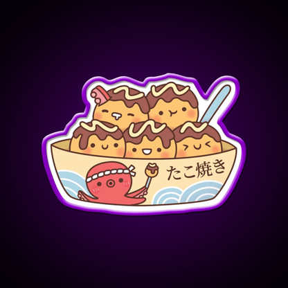 Kawaii Japanese Food Takoyaki Octopus Balls Snack Food Led Neon Sign Rgb Color - Shineneon