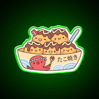 Kawaii Japanese Food Takoyaki Octopus Balls Snack Food Led Neon Sign Rgb Color - Shineneon