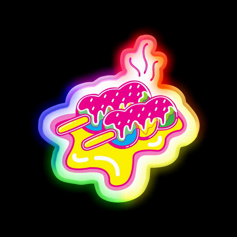 Kawaii Pink Dango Snack Food Led Neon Sign Rgb Color - LED neon sign close-up detail