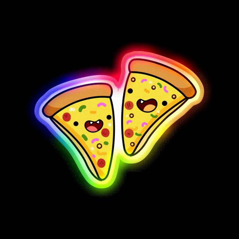 Kawaii Pizza Slices Snack Food Led Neon Sign Rgb Color - LED neon sign close-up detail