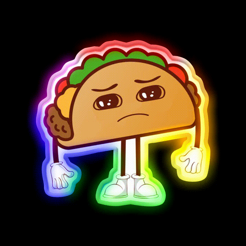 Kawaii Sad Taco Led Neon Sign Mexican Food Sign Rgb Color - LED neon sign close-up detail