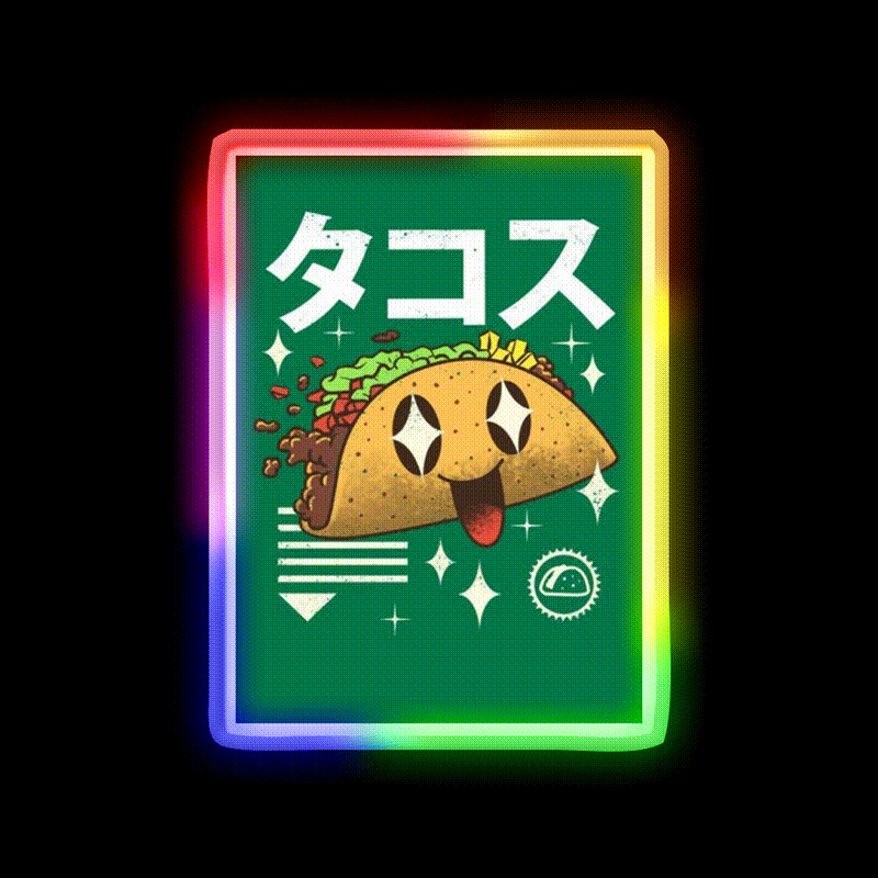 Kawaii Taco Cute Mexican Food Taco Led Neon Sign Rgb Color - LED neon sign close-up detail