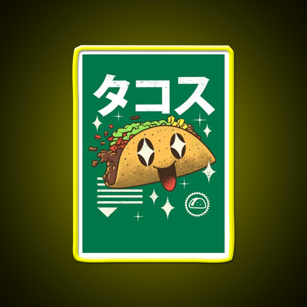 Kawaii Taco Cute Mexican Food Taco Led Neon Sign Rgb Color - Custom LED neon sign front view