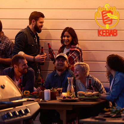 Kebab Flame And Knife Red - Yellow Led Neon Sign For Restaurant Decor - Shineneon