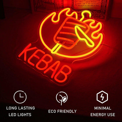 Kebab Flame And Knife Red - Yellow Led Neon Sign For Restaurant Decor - Shineneon