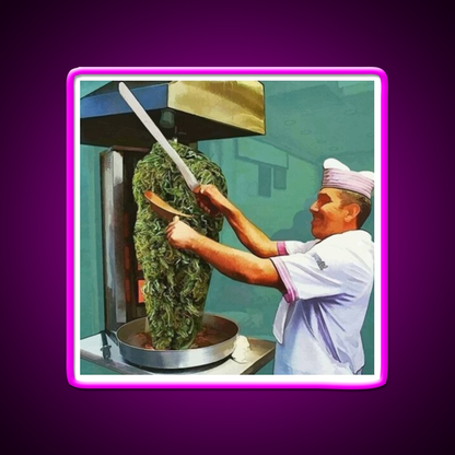 Kebab Special Hemp Inspired Green Leaf Led Neon Sign Rgb Color - Neon sign mounted on wall in room