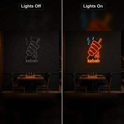 Kebab Spit LED Neon Sign Home Garage Wall Decoration day and night comparison