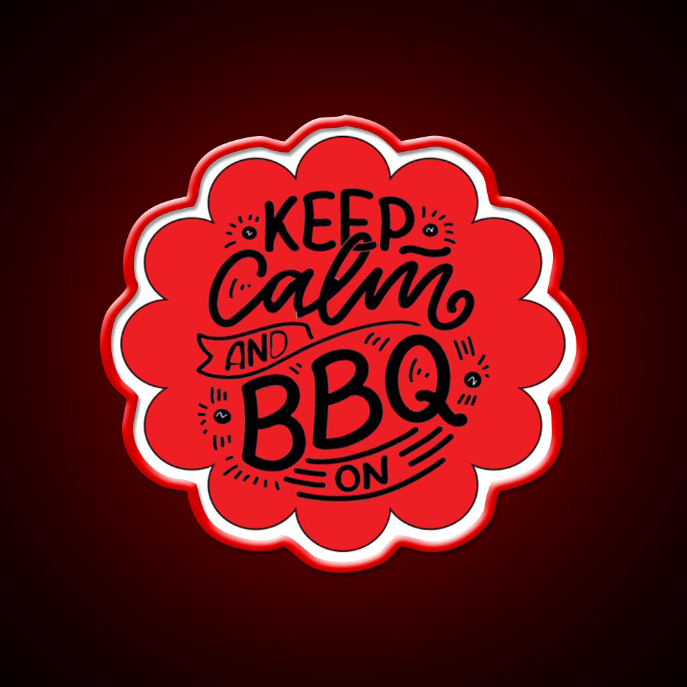 Keep Calm And Bbq On Red Cloud Design Man Cave Bar Led Neon Sign - Shineneon