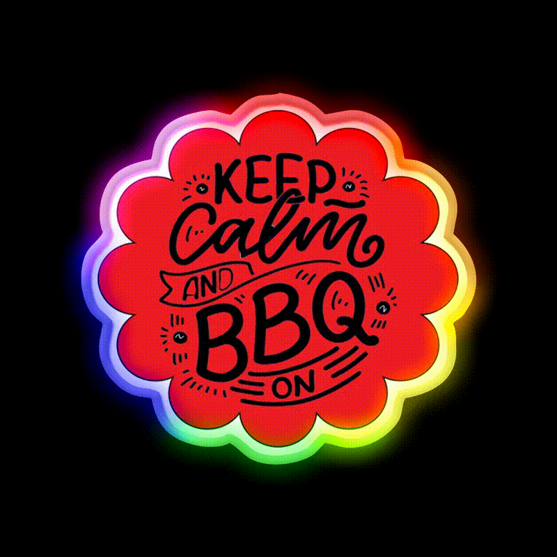 Keep Calm And Bbq On Red Cloud Design Man Cave Bar Led Neon Sign