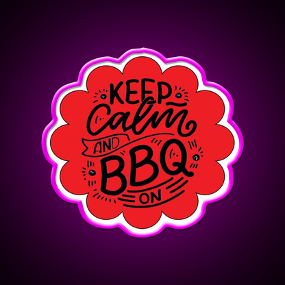 Keep Calm And Bbq On Red Cloud Design Man Cave Bar Led Neon Sign