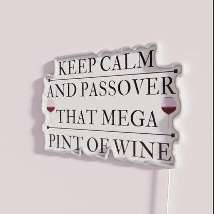 Keep Calm And Passover That Mega Pint Of Wine Rgb Led Neon Sign - Neon sign mounted on wall in room