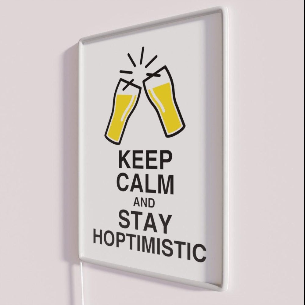 Keep Calm And Stay Hoptimistic Rgb Led Neon Sign - Neon sign mounted on wall in room