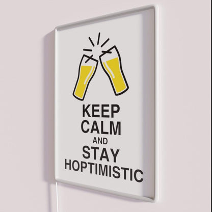 Keep Calm And Stay Hoptimistic Rgb Led Neon Sign - Neon sign mounted on wall in room