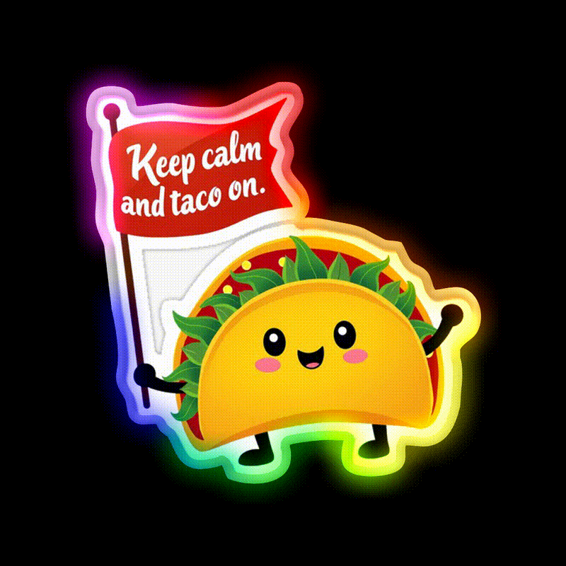 Keep Calm And Taco On Fun Foodie Taco Led Neon Sign Rgb Color - LED neon sign close-up detail