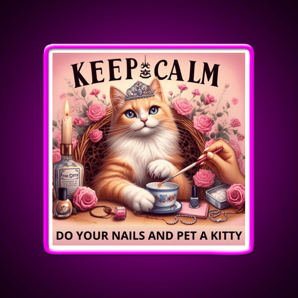 Keep Calm Do Your Nails And Pet A Kitty Nail Salon Led Neon Sign Rgb Color - Shineneon