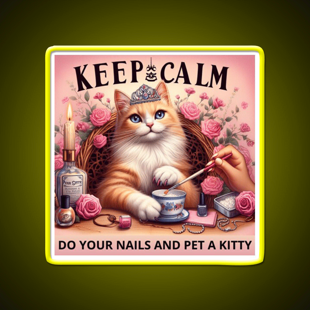 Keep Calm Do Your Nails And Pet A Kitty Nail Salon Led Neon Sign Rgb Color - Custom LED neon sign front view