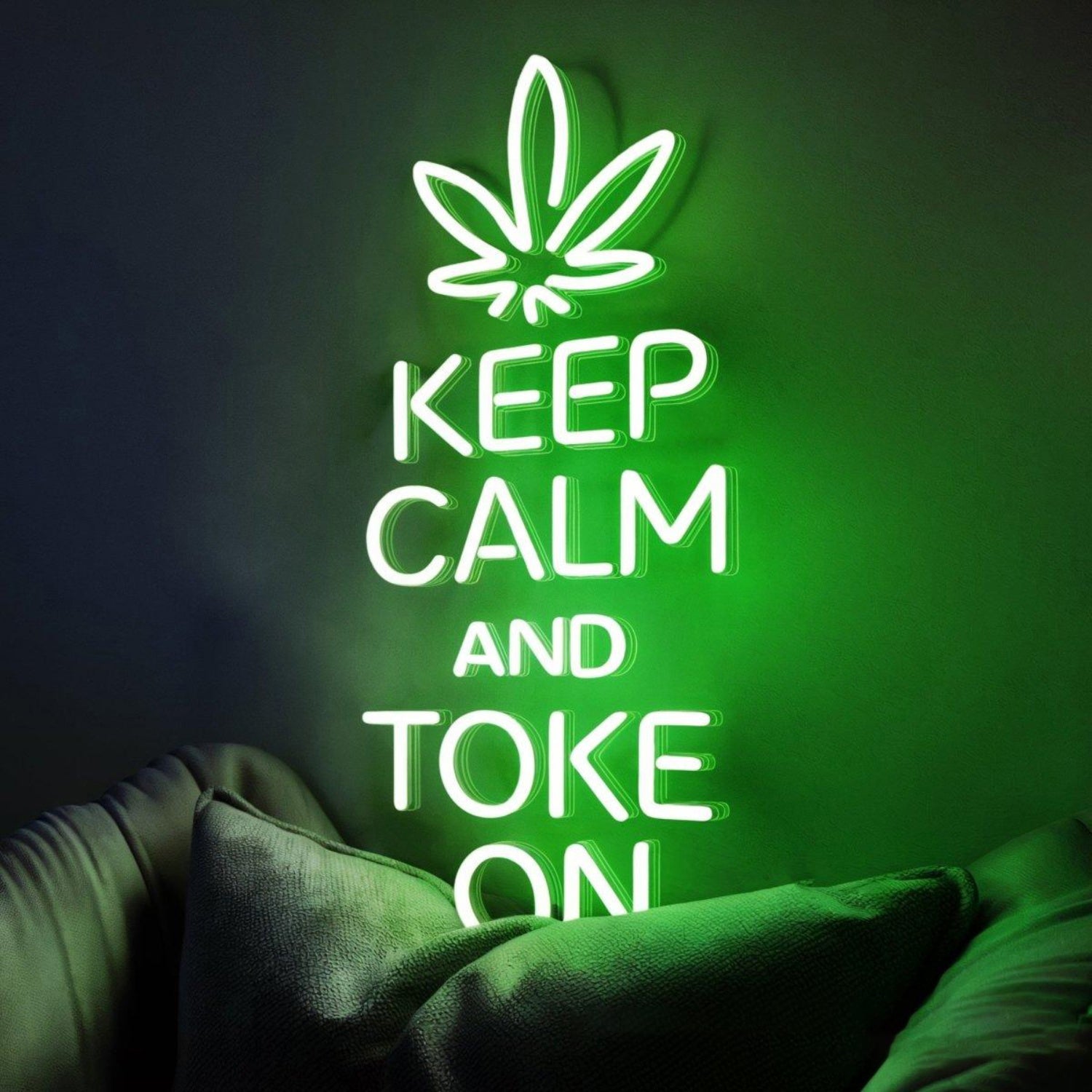 Keep Calm Toke On White Leaf Led Neon Sign For Home Lounge Decor | Shineneon
