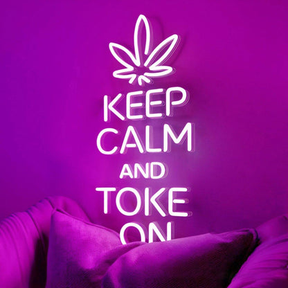Keep Calm Toke On White Leaf Led Neon Sign For Home Lounge Decor | Shineneon