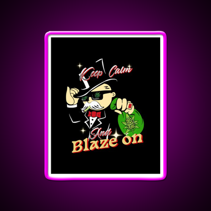 Keep Calm2 Hemp Inspired Green Leaf Led Neon Sign Rgb Color - Neon sign mounted on wall in room