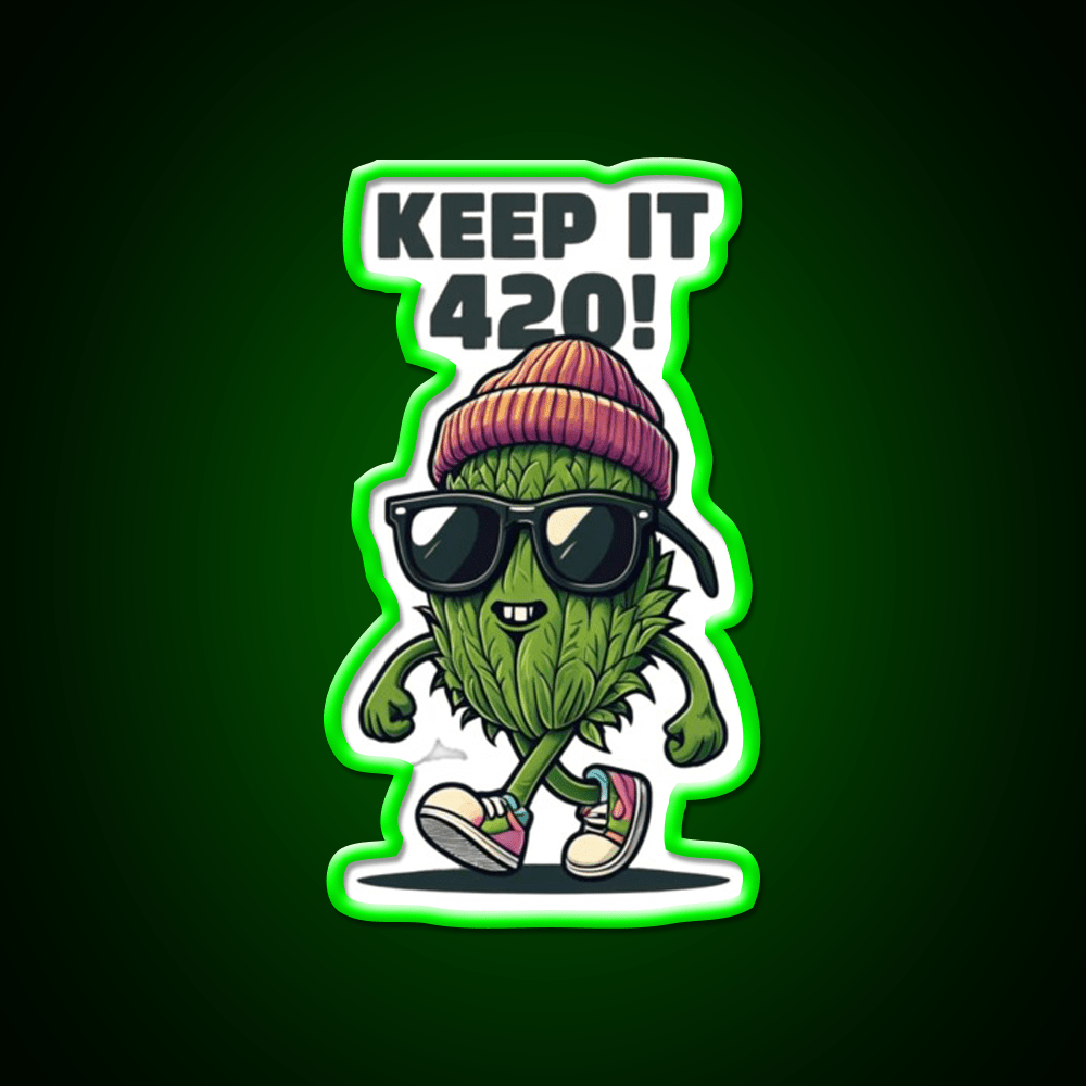 Keep It 420 Cool Walking Nug Hemp Inspired Green Leaf Led Neon Sign Rgb Color - Shineneon