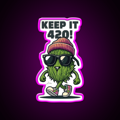 Keep It 420 Cool Walking Nug Hemp Inspired Green Leaf Led Neon Sign Rgb Color - Shineneon