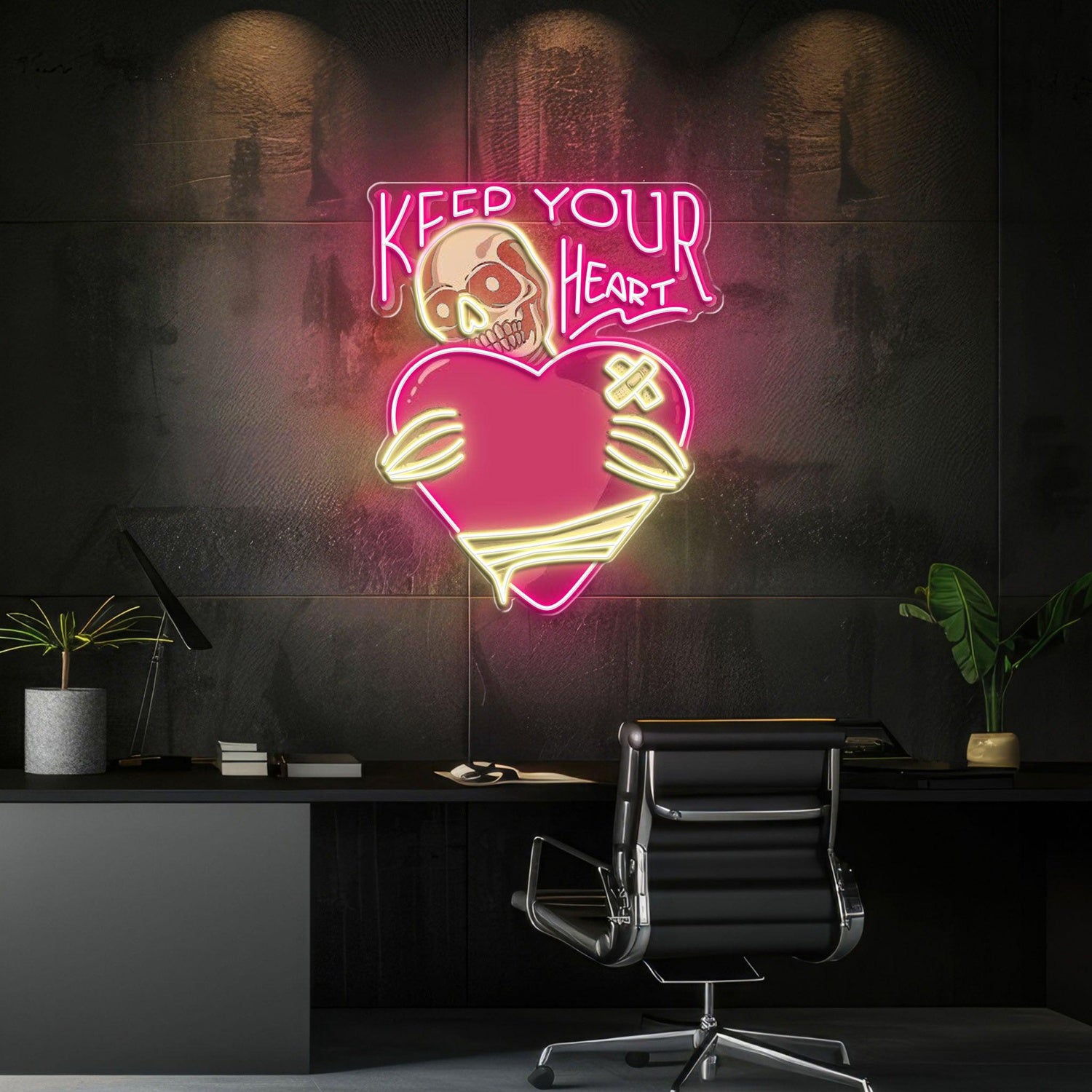 Keep Your Heart Skull Bone Uv Printed Led Neon Sign Artwork For Dark Punk Home Bar Decor | Shineneon