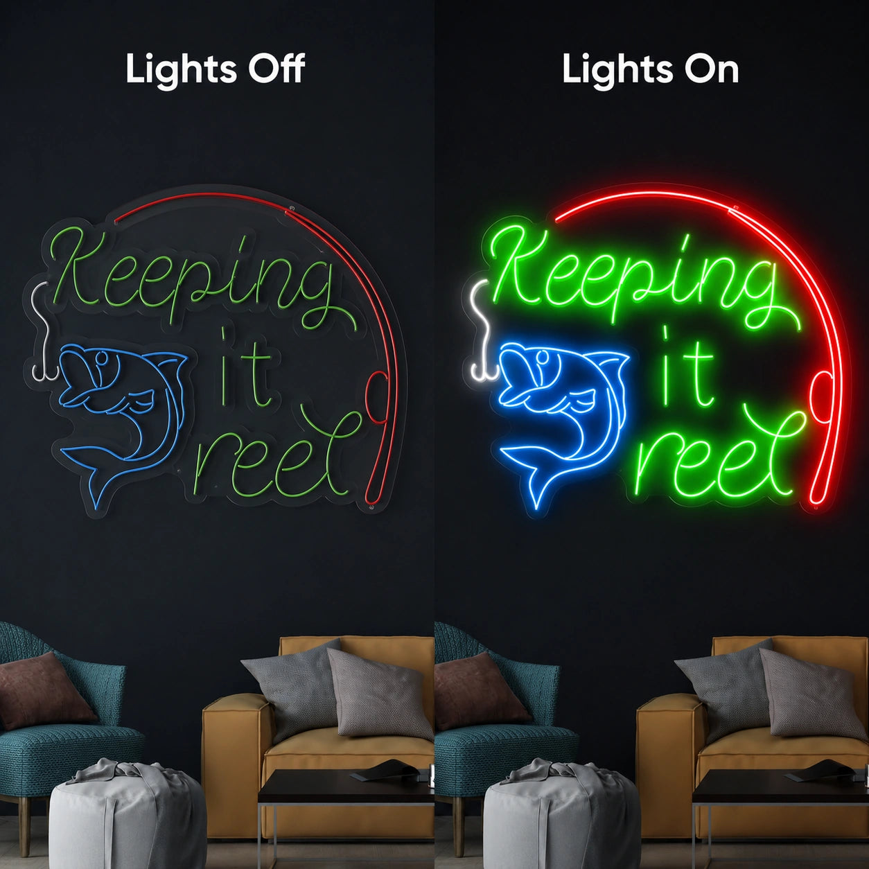 Keeping It Reel Neon Sign LED Neon Sign day and night comparison
