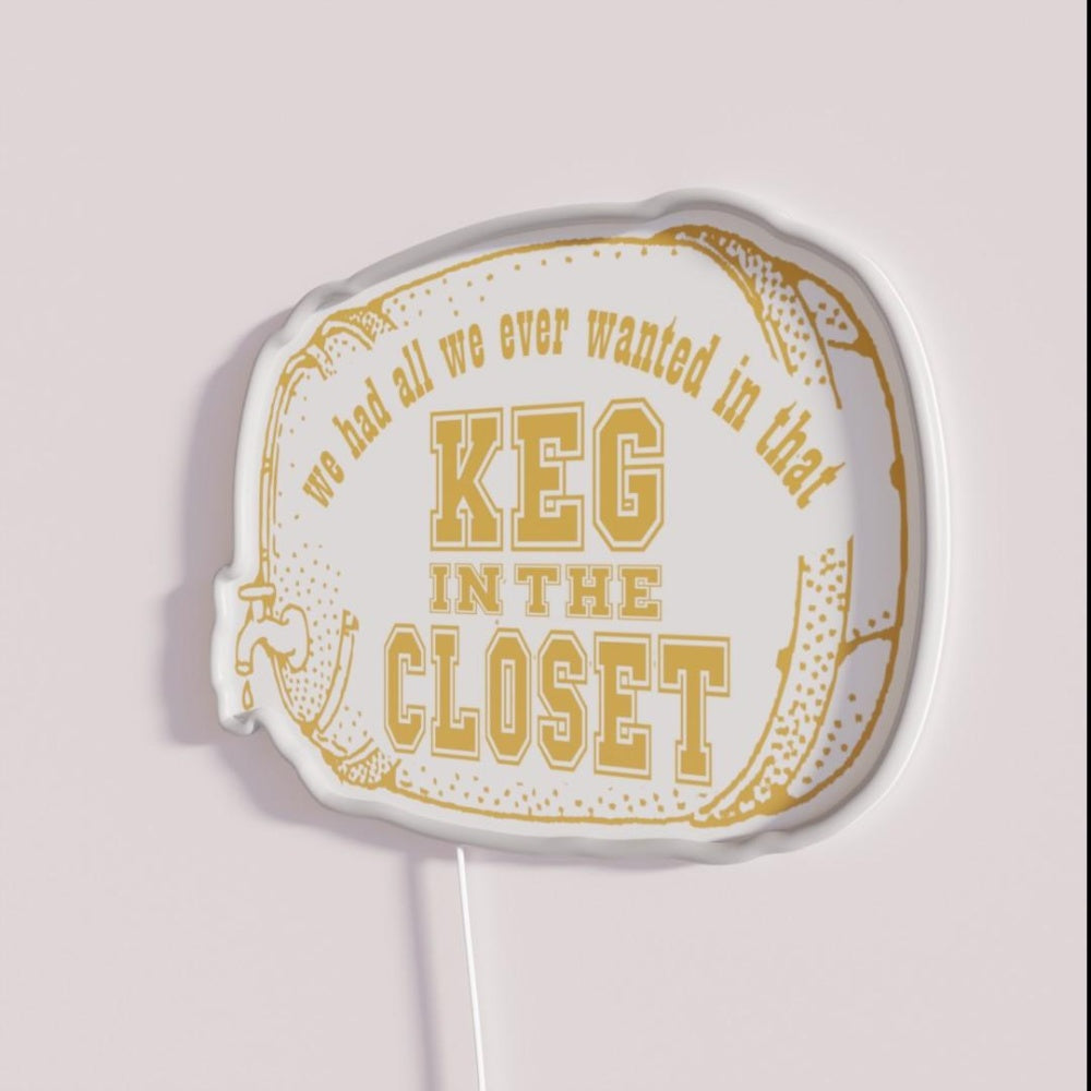 Keg In The Closet Rgb Led Neon Sign - Neon sign mounted on wall in room